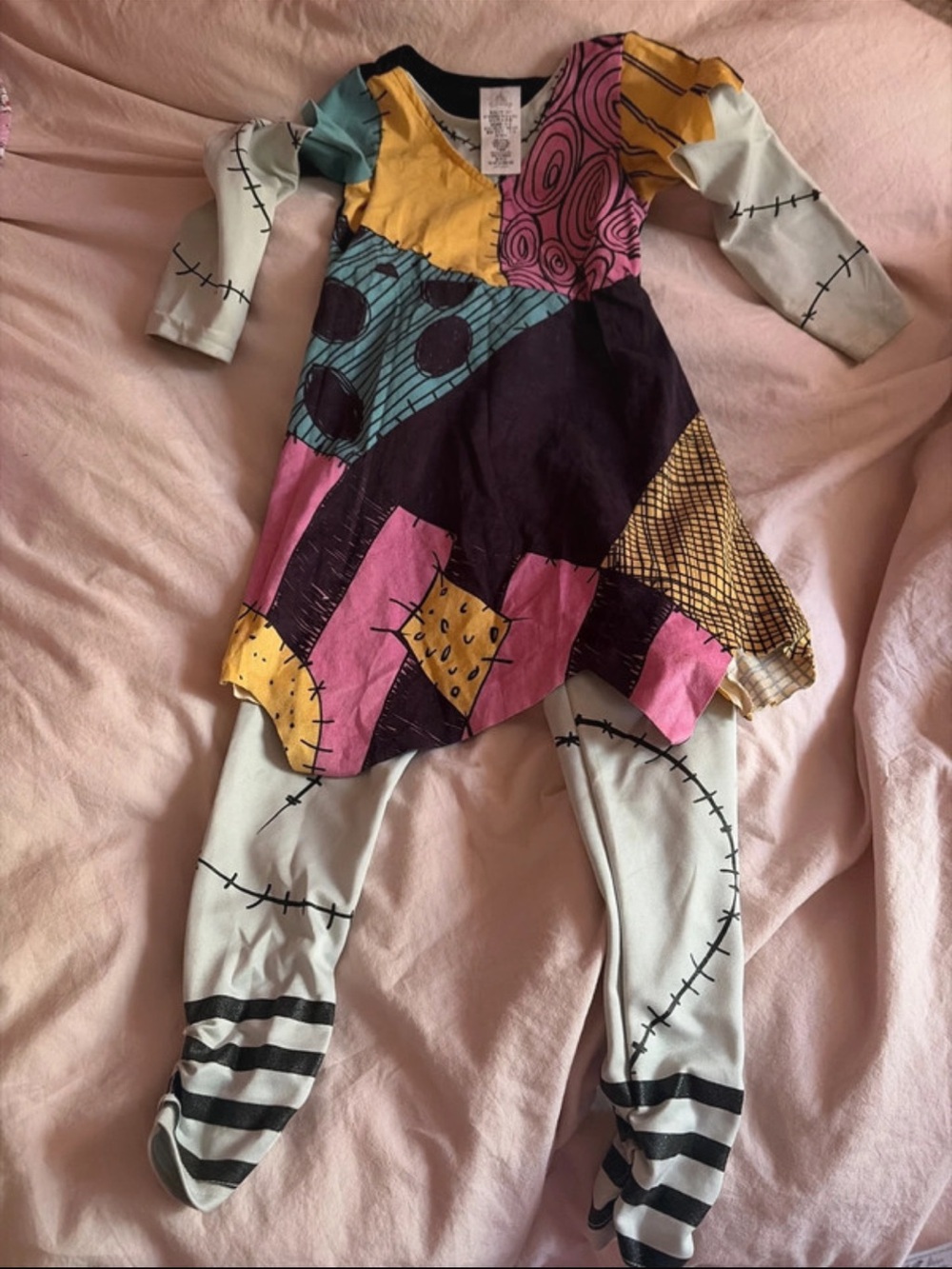 Disney Sally Patchwork Dress Costume - Pink, Yellow, Teal, Black